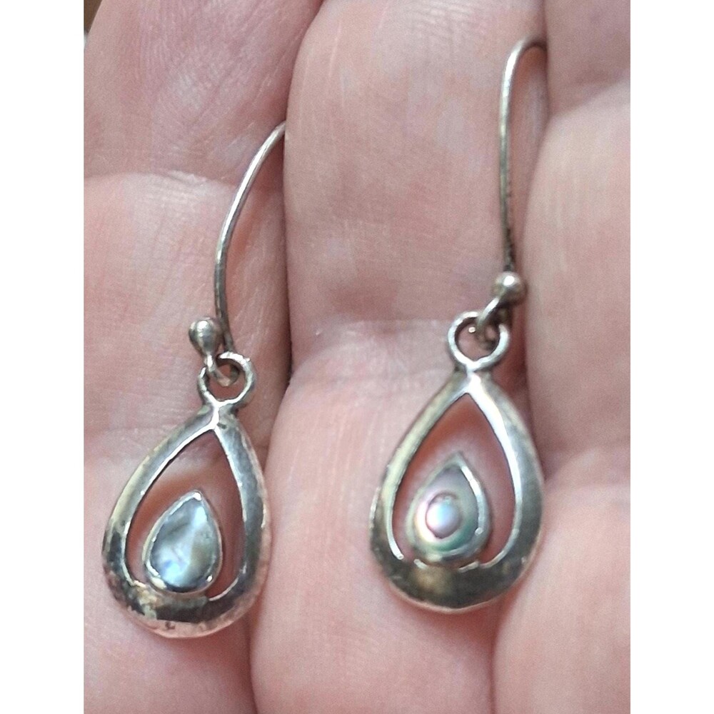 Vintage Silver Abalone Drop Earrings SU
